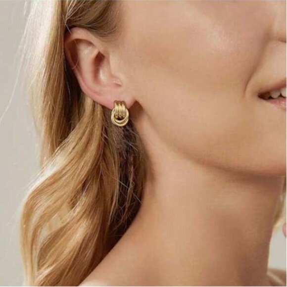 Triple Hoop Drop Earrings | 18K Gold Filled - Picture 4 of 4